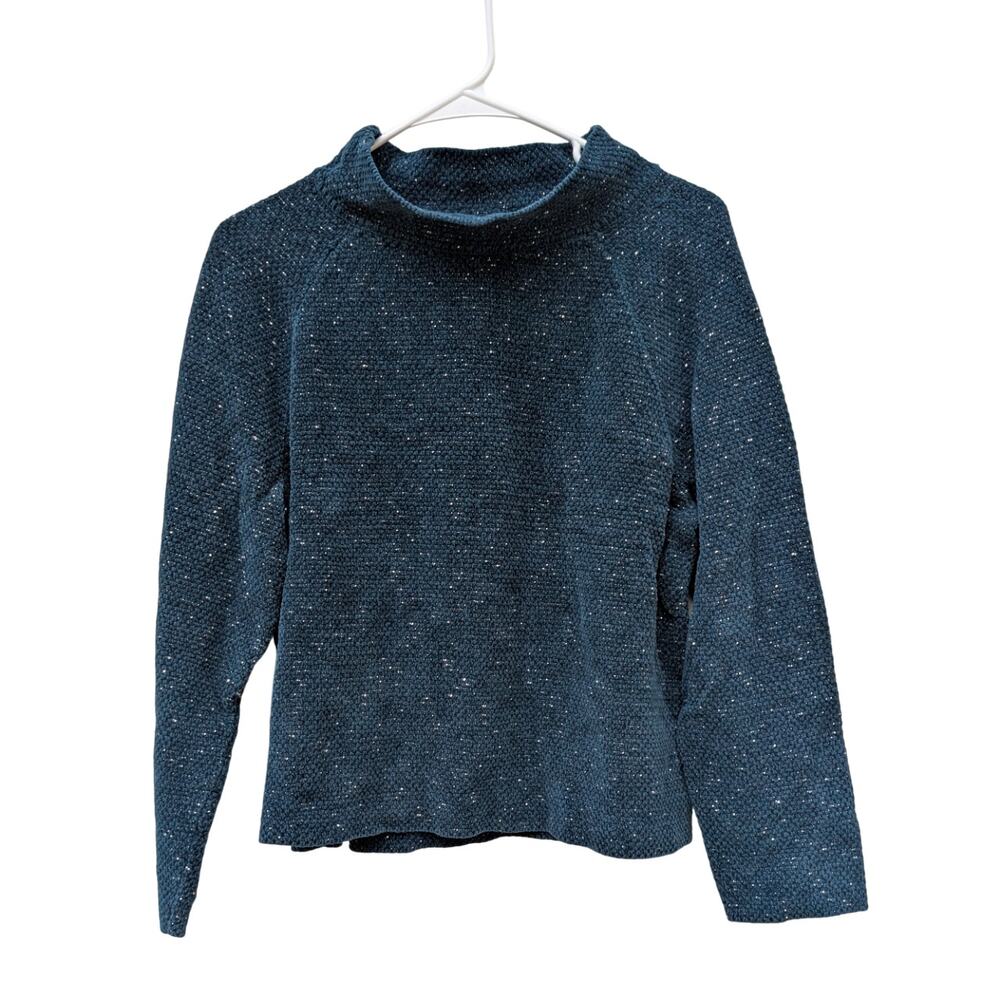 Eileen Fisher Organic Cotton Mock Neck Textured Knit Sweater Women's Large